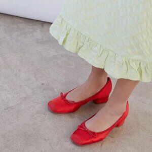 Home of Hai x Reqins Ballet Pump Heels Satin Red/Suede - Size 39